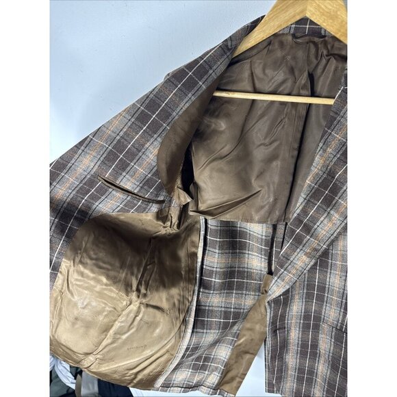 Vintage 70s Glenguard Wool Plaid Sport Coat Brown Orange Check Men 40 WKRP Herb - Picture 9 of 10